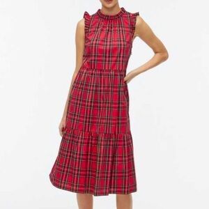 J. Crew Red Tartan Midi Dress
